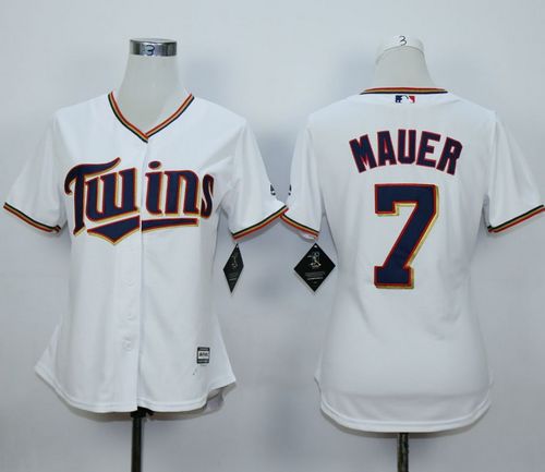Twins #7 Joe Mauer White Home Women's Stitched MLB Jersey - Click Image to Close